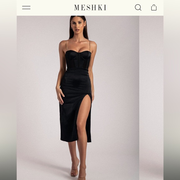 MESHKI Talisa Chain Strap Side Split Corset Midi Dress - Picture 8 of 8